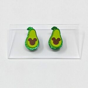 Avocado glitter acrylic stud earrings with Mickey Mouse head